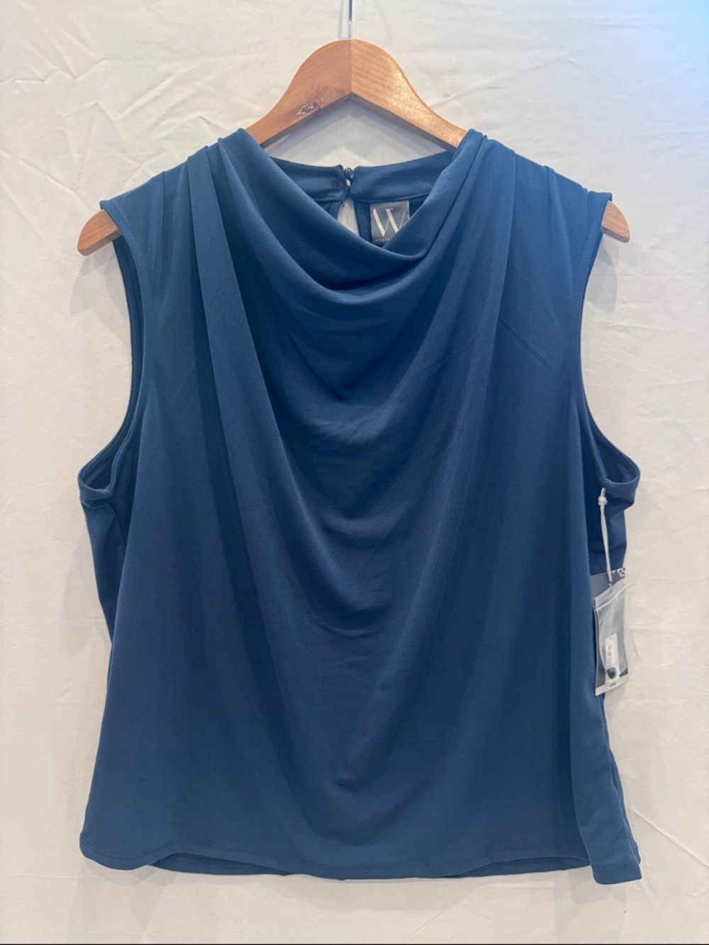 NWT Worthington Blue Draped Cowl Neck Sleeveless Top, Size Petite XL